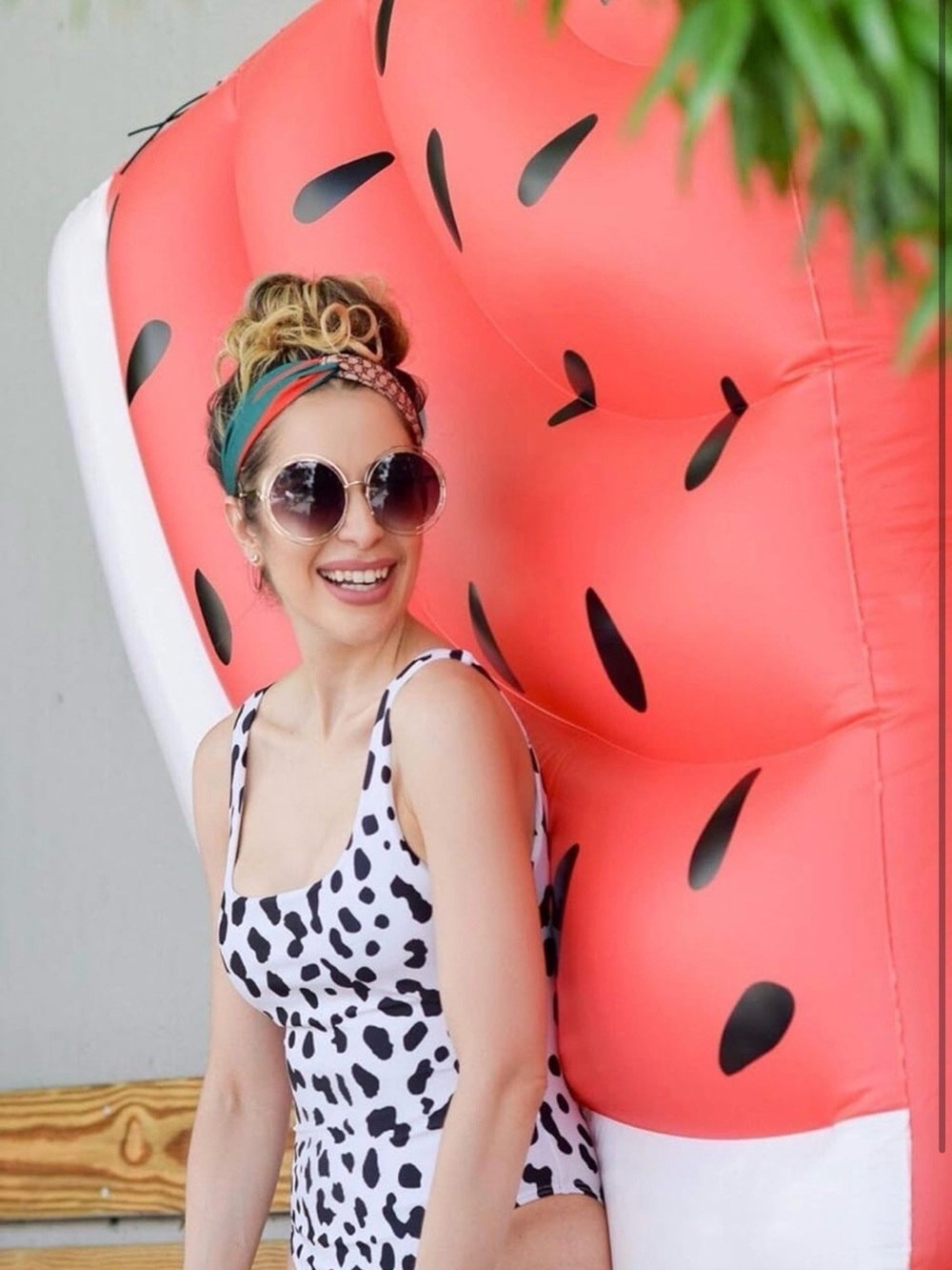 Leopard Print One-Piece Swimsuit in White and Black - Picture 2 of 3